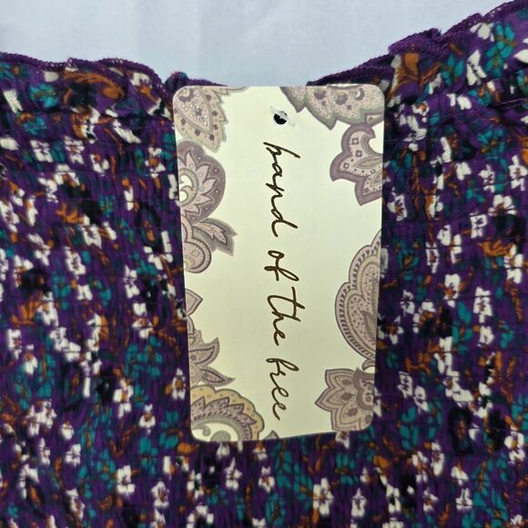 Band of the Free Smocked Crop Top Floral Long Sleeve Blouse Size L - Picture 6 of 10